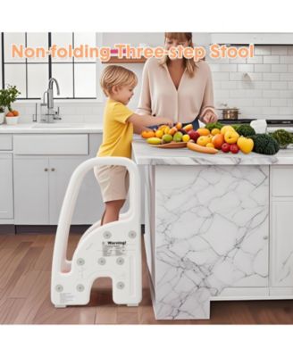 Toddler 3 Step Stool, Plastic Children Learning Helper Stool with Side Handles for Bathroom Sink