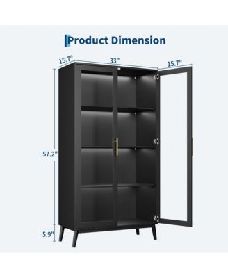 Glass Display Cabinet with RGB LED Lights – 4-Tier Curio Storage Case, Glass Doors, Motion Sensor, USB Charging