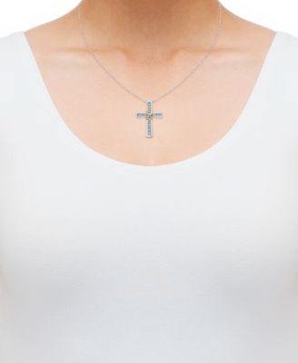 Diamond Cross X Pendant Necklace in Sterling Silver and 14k Gold (1/10 ct. t.w.)