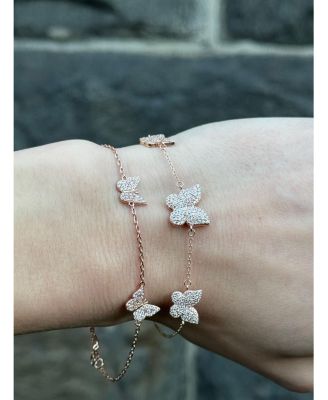 Suzy Levian Sterling Silver Cubic Zirconia Butterfly Station Bracelet