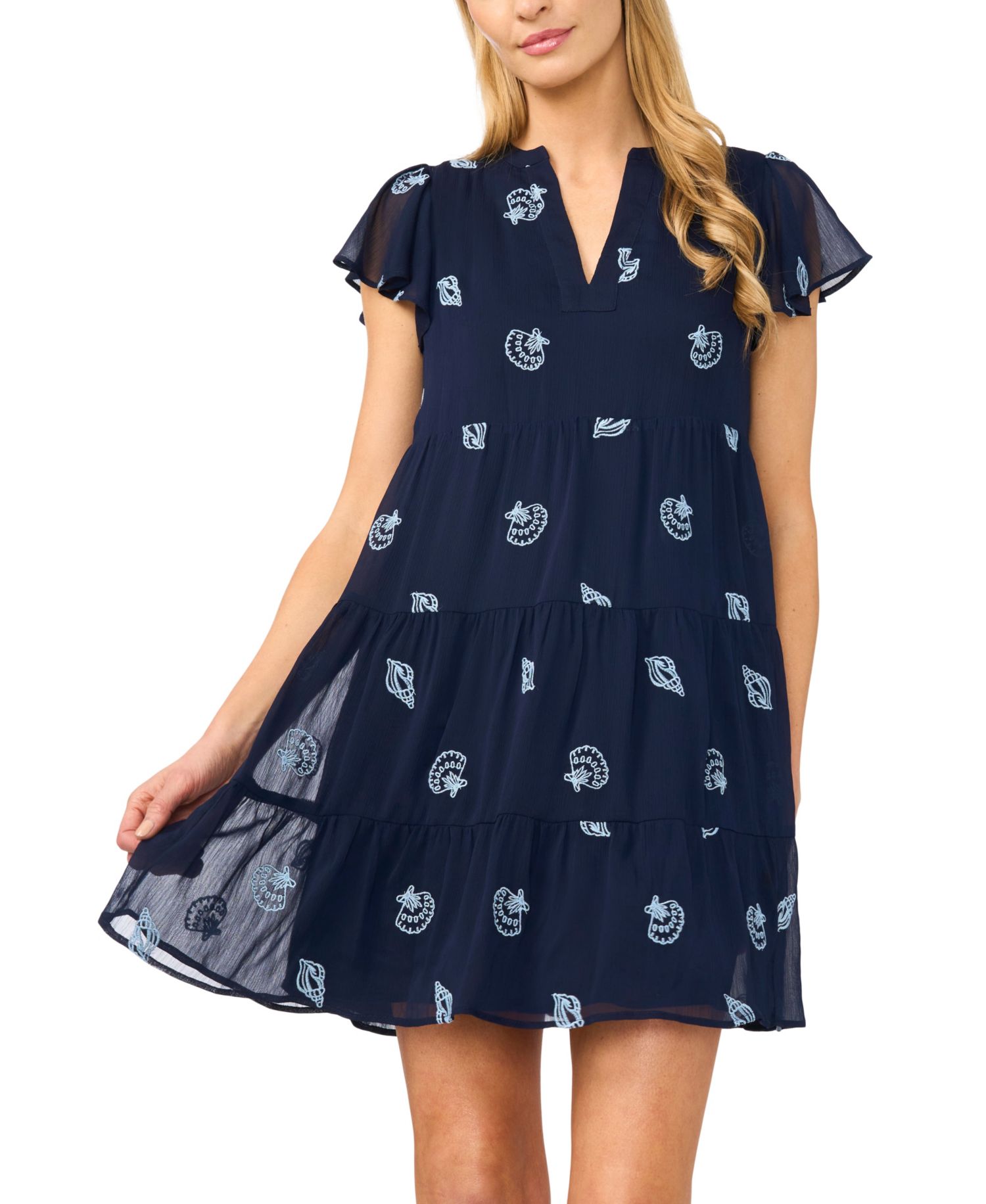Women's Embroidered V-Neck Short Tiered Dress
