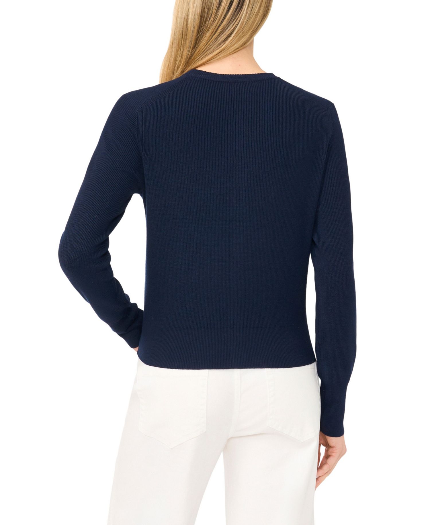 Women's Long-Sleeve Crewneck Shell-Button Cardigan Sweater
