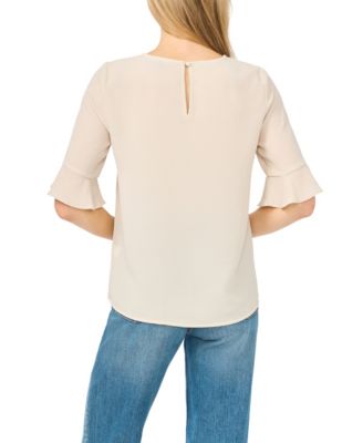 Women's Ruffled-Cuff 3/4-Sleeve Crew Neck Top