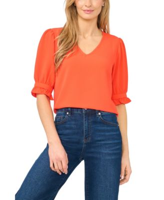 Women's Elbow-Sleeve V-Neck Blouse