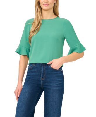 Women's Ruffled-Cuff 3/4-Sleeve Crew Neck Top