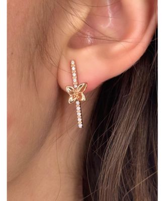 Sterling Silver Cubic Zirconia Flower Accent Line Drop Earrings