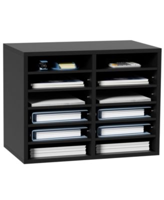 Wood Literature Organizer 12 Compartments Removable Shelves for Office and Home