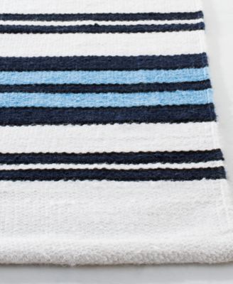Leopold Stripe LRL2462B White and French Blue 4' X 6' Outdoor Area Rug
