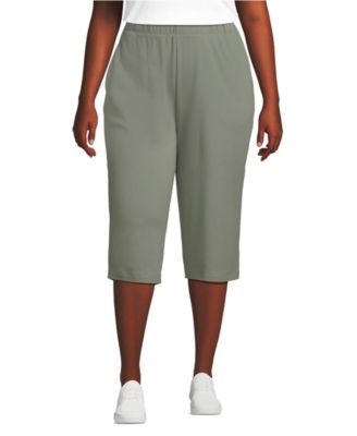 Plus Size Sport Knit High Rise Elastic Waist Capri Pants