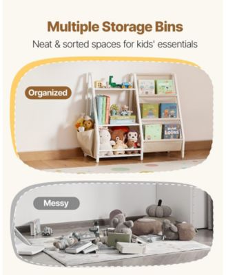 SUGFIT 3-Tier Kids Bookshelf and Toy Storage Organizer with Sling Book Rack for Toddler