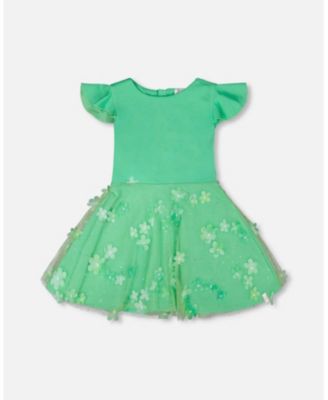 Little Girls Bi-Material Dress Bright Mint