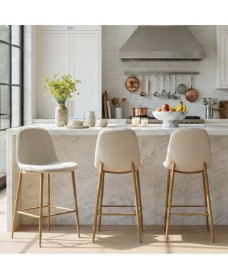 Upholstered Counter Height Bar Stools Set of 3, Wood Look Legs