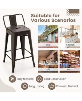 24 in Metal Counter Height Stackable Chair Set of 4 with Removable Back and Footrest