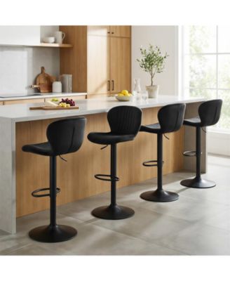 Adjustable Height Velvet Swivel Bar Stool Set of 2 with Upholstered Backrest