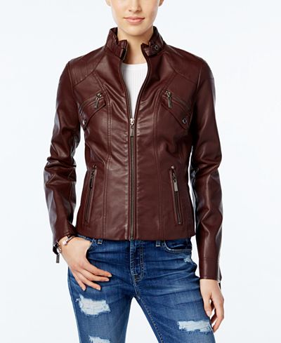 Jou Jou Juniors' Faux-Leather Moto Jacket - Coats - Women - Macy's