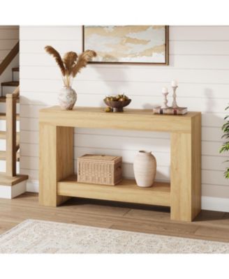 Entryway Console Table, Farmhouse 2-Tier Entryway Table, Long Sofa Accent Table Behind Couch Table with Open Storage