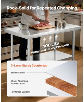 Stainless Steel Food Prep Worktable 24 x 35.4 in With Wheels for Commercial Use