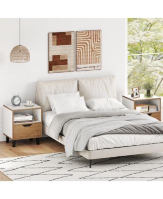 Nightstand Set of 2 with Drawer and Open Storage Shelf for Bedroom