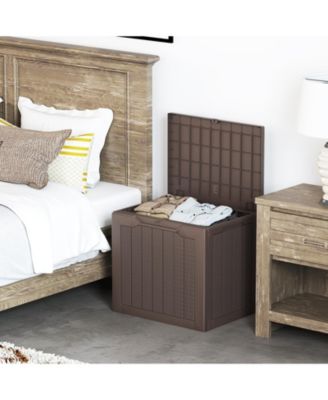 Outdoor Storage Box 25 Gallon Deck Box with Lockable Lid and Wicker-woven