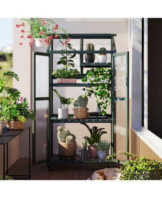 62inch Outdoor Height Wood Large Greenhouse Balcony Portable Cold Frame with Wheels and Adjustable Shelves