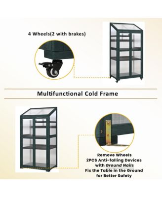 62inch Outdoor Height Wood Large Greenhouse Balcony Portable Cold Frame with Wheels and Adjustable Shelves