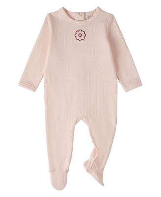 Baby Girls "A Flower Power" Embroidered Long-Sleeve Footie