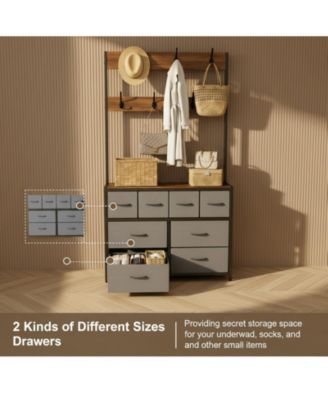Tall Fabric Dresser 8 Drawers 6 Hooks Chest Bedroom Storage Organizer Space Saving Easy Assembly