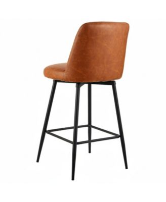 27 in Swivel Counter Height PU Leather Bar Stool Set of 2 with Backrest and Metal Legs