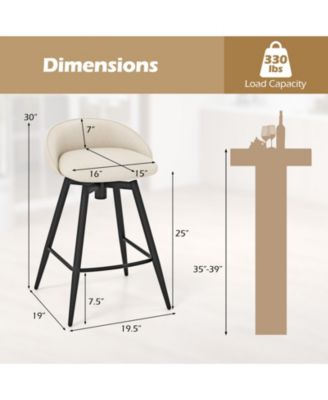 25 in Upholstered Counter Height Bar Stool Set of 2 withFootrest and Backrest