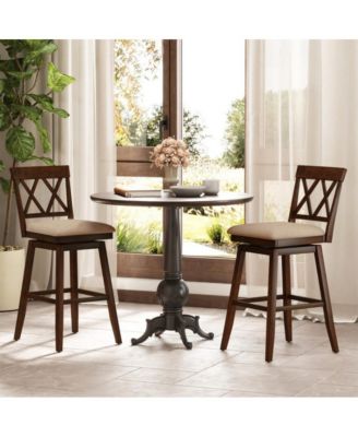 29 in Swivel Bar Height Stool Set of 2 with Linen Upholstered Seat and Curved Backrest