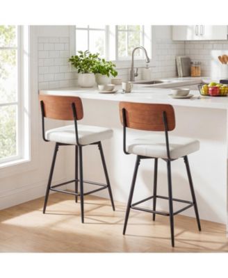 27 in Padded Swivel Counter Height Bar Stool Set of 2 with Curved Backrest and Metal Frame