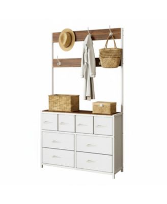Tall Fabric Dresser 8 Drawers 6 Hooks Chest Bedroom Storage Organizer Space Saving Easy Assembly