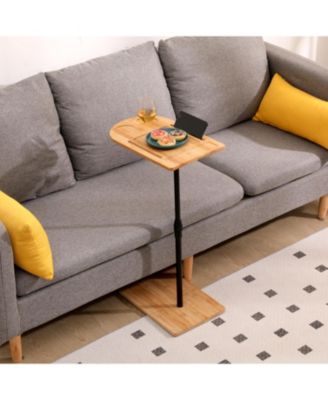Adjustable Bamboo C-Shaped Couch Tray Table Coffee Table with Oval and Rectangle Design