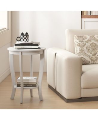 2-tier Round End Table with Solid Wood Legs