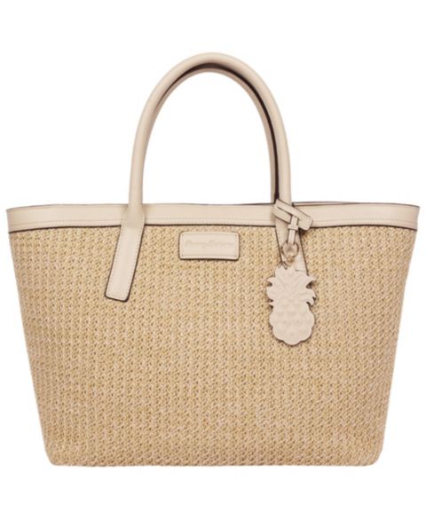 Женские Tommy Bahama Raffia and PU Large Logo Tote - Woven Straw Beach Tote with Pineapple Charm