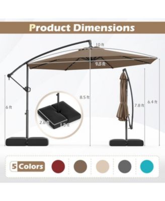 10 ft Solar Offset Patio Umbrella with Base 32 LED Lights 360 Rotation