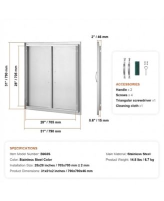 Double Stainless Steel BBQ Access Door 31W x 31H in for BBQ Island Grilling