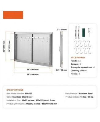 Double Stainless Steel BBQ Access Door 39W x 26H in for BBQ Island Grilling
