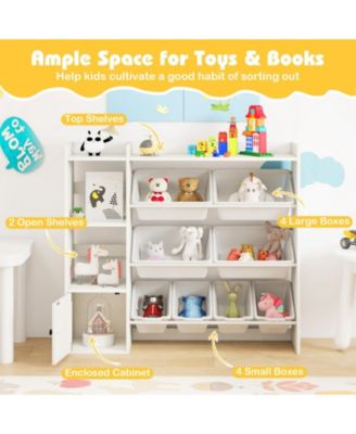 Kids Toy Storage Bookshelf with Open Shelves and Single-Door Cabinet