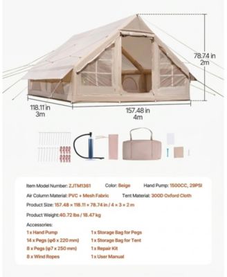 Inflatable Camping Tent for 5-8 Person Easy Setup with Pump and Mesh Windows
