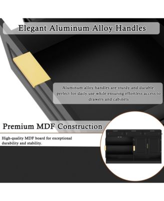 Farmhouse Sideboard Buffet Cabinet - 3 Drawers, 4 Doors, Adjustable Shelf and Open Compartments for Dining Room, Living Room