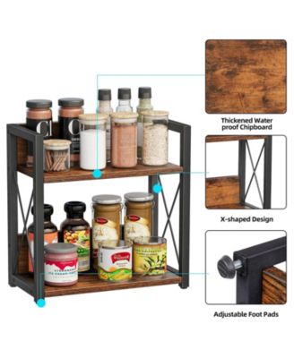 2 Tier Countertop Spice Rack Organizer Wood Kitchen Coffee