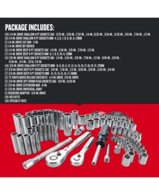 Socket Set 1/4 & 3/8 Inch Drive SAE Metric 105-Piece Mechanics Tool Kit