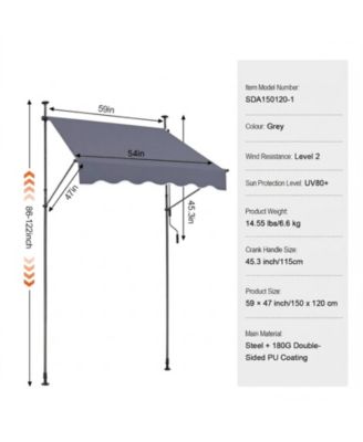 59 x 47in Retractable Patio Awning Sunshade Shelter for Patio and Balcony