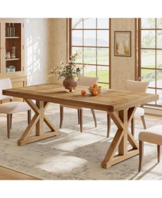 Solid Wood Dining Table for 4-6, 63-Inch Farmhouse Kitchen Table with Sturdy Legs, Wooden Rectangular Dinner Furniture