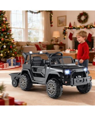 Kids 12V Ride On Car Truck with Trailer, Battery Powered Ride On Toy