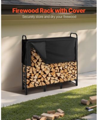 4 ft Firewood Rack with Waterproof Cover Outdoor Log Holder 400lb Max Capacity
