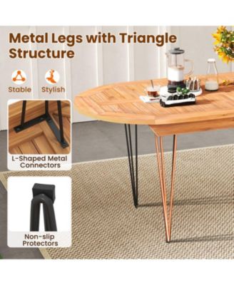 71 in Teak Wood Patio Dining Table for 6 with Sturdy Metal Frame