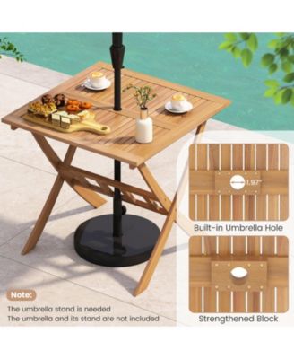 36 in Acacia Wood Folding Patio Dining Table with Umbrella Hole