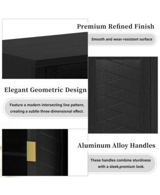 55" Modern Sideboard Buffet Cabinet, 4 Doors Storage Cabinet with Open Shelf, Adjustable Shelves and Double Hooks for Kitchen, Living Room